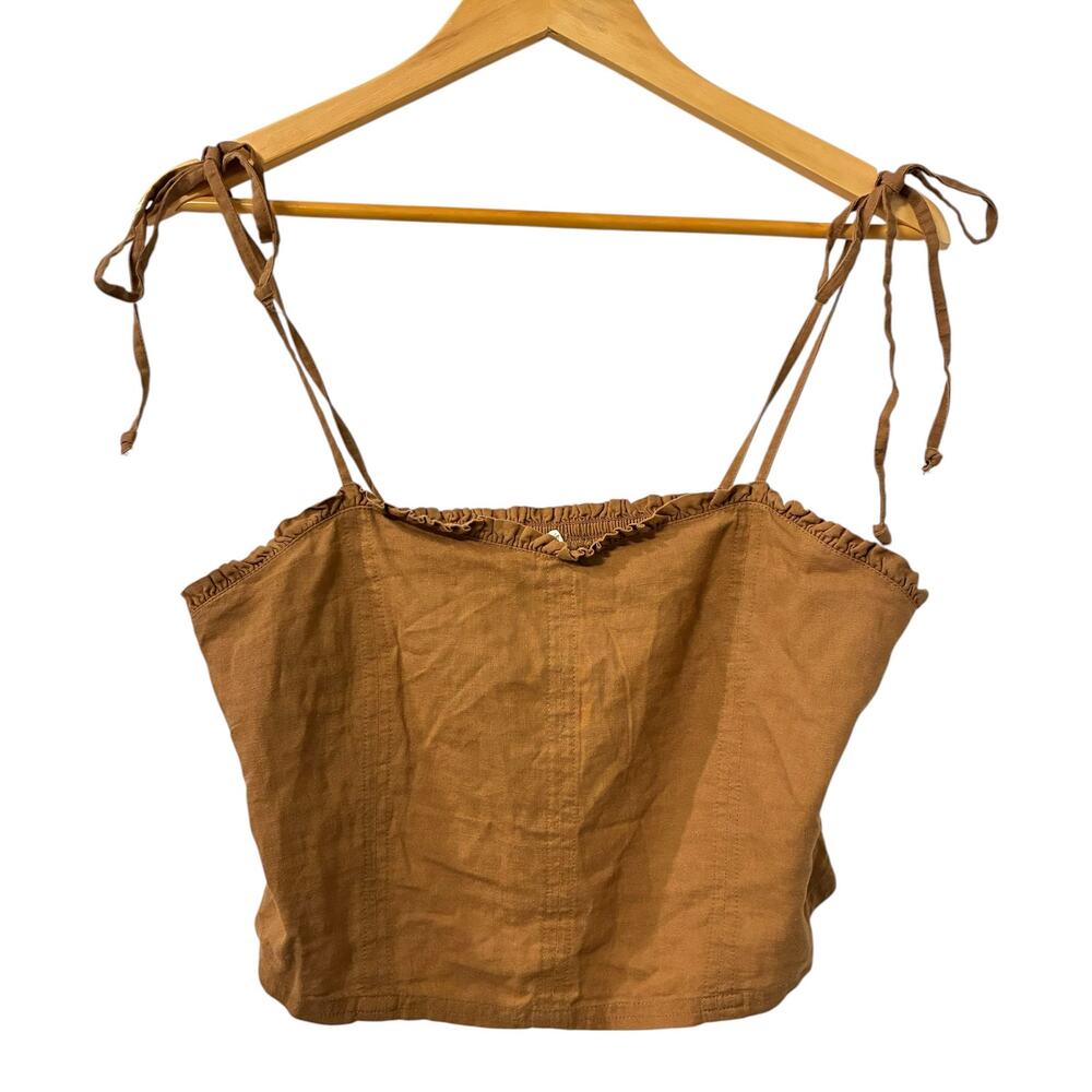 aerie Top Strappy Cropped Linen Blend Tank Brown Tan Womens Size Medium NWT New